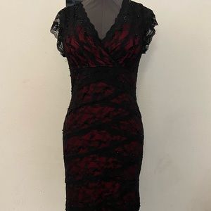 Burgundy & black lace dress